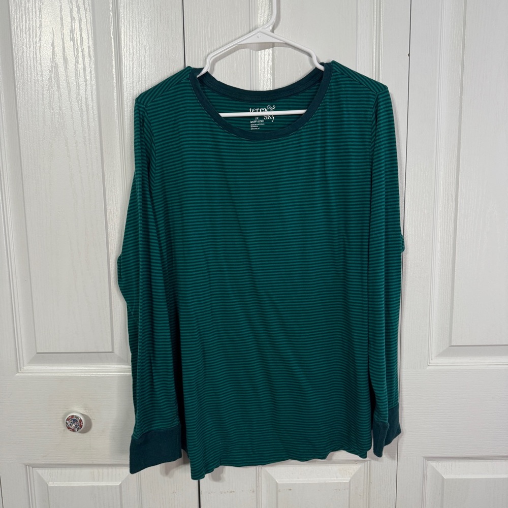 Terra & Sky blue green striped long sleeve tee size 2X